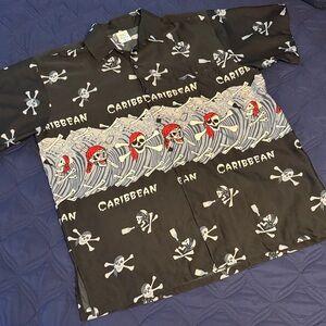 Caribbean Black Skull Print Men's Shirt